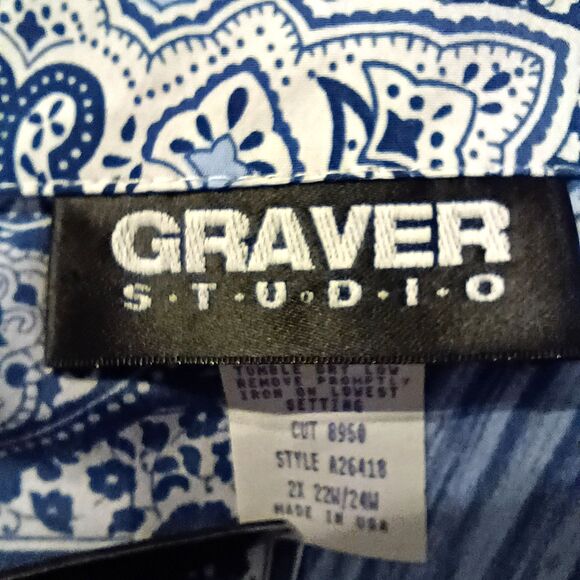 Vintage Susan Graver Button Up Blouse 2XL Red Blue Paisley Patriotic 4th of July - Picture 6 of 7